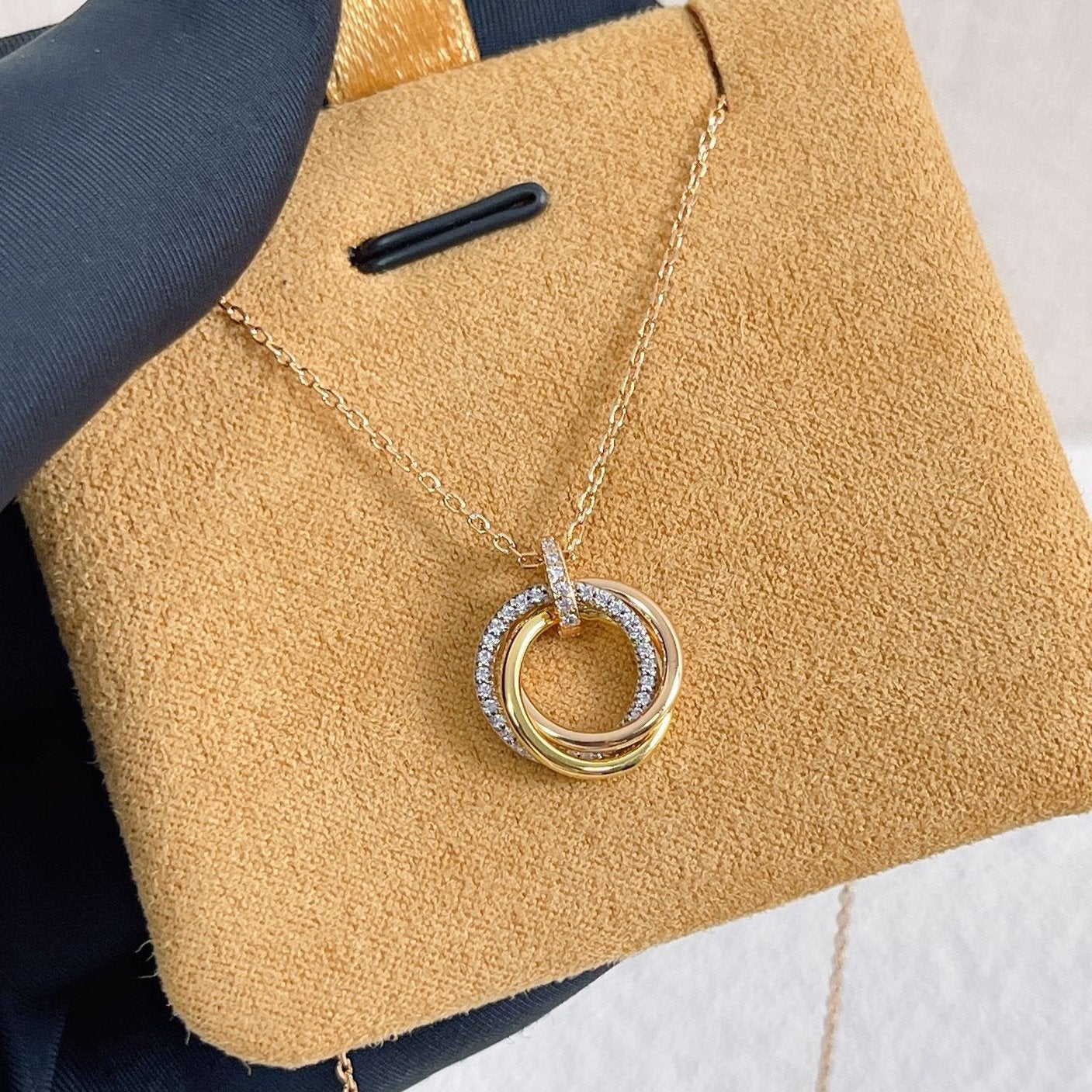 ¡®Lume Jewelry¡¯TRINITY NECKLACE SILVER GOLD PINK GOLD DIAMONDS