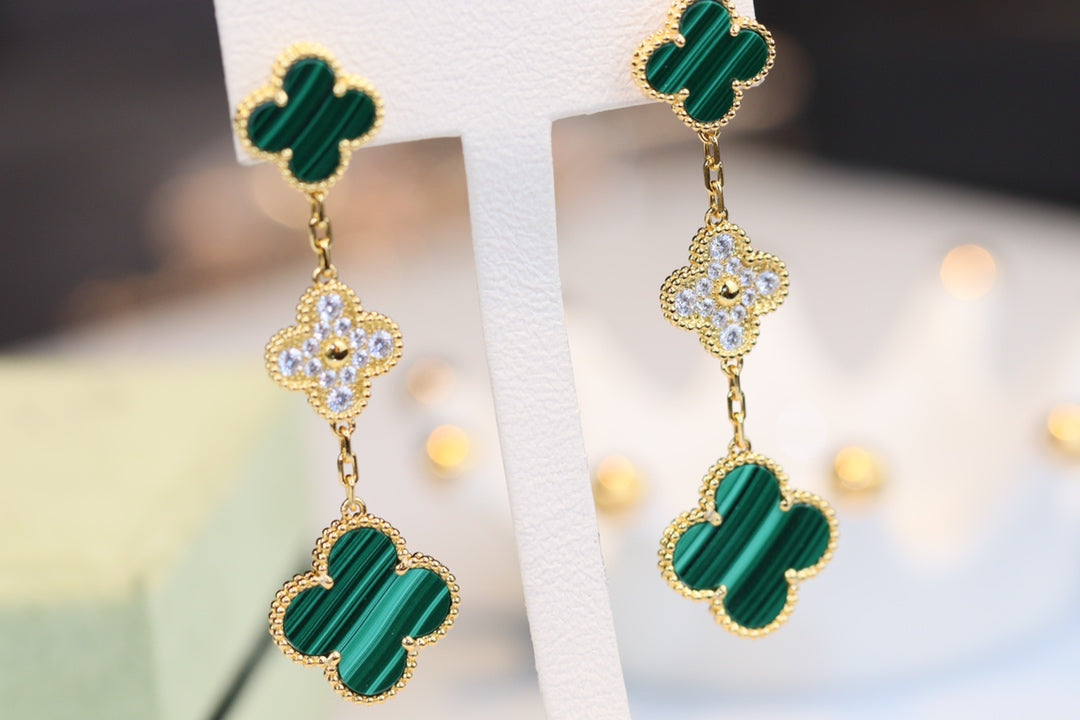 ¡®Lume Jewelry¡¯CLOVER EARRINGS GOLD MALACHITE DIAMOND 3 MOTIF