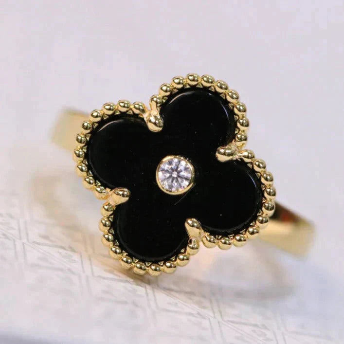 ¡®Lume Jewelry¡¯CLOVER ONYX RING GOLD DIAMOND