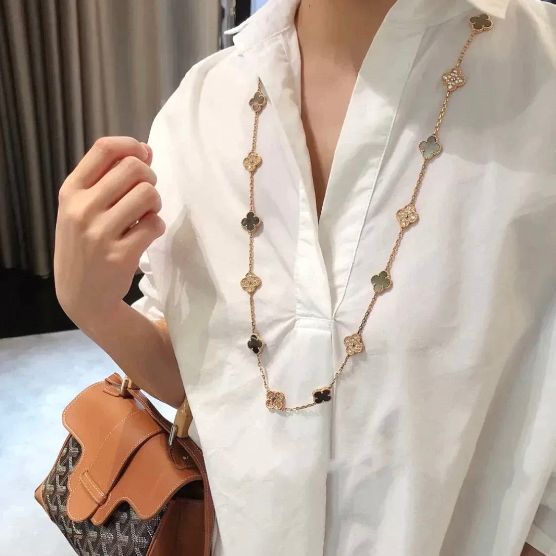 ¡®Lume Jewelry¡¯CLOVER 20 MOTIFS DARK MOP DIAMOND NECKLACE