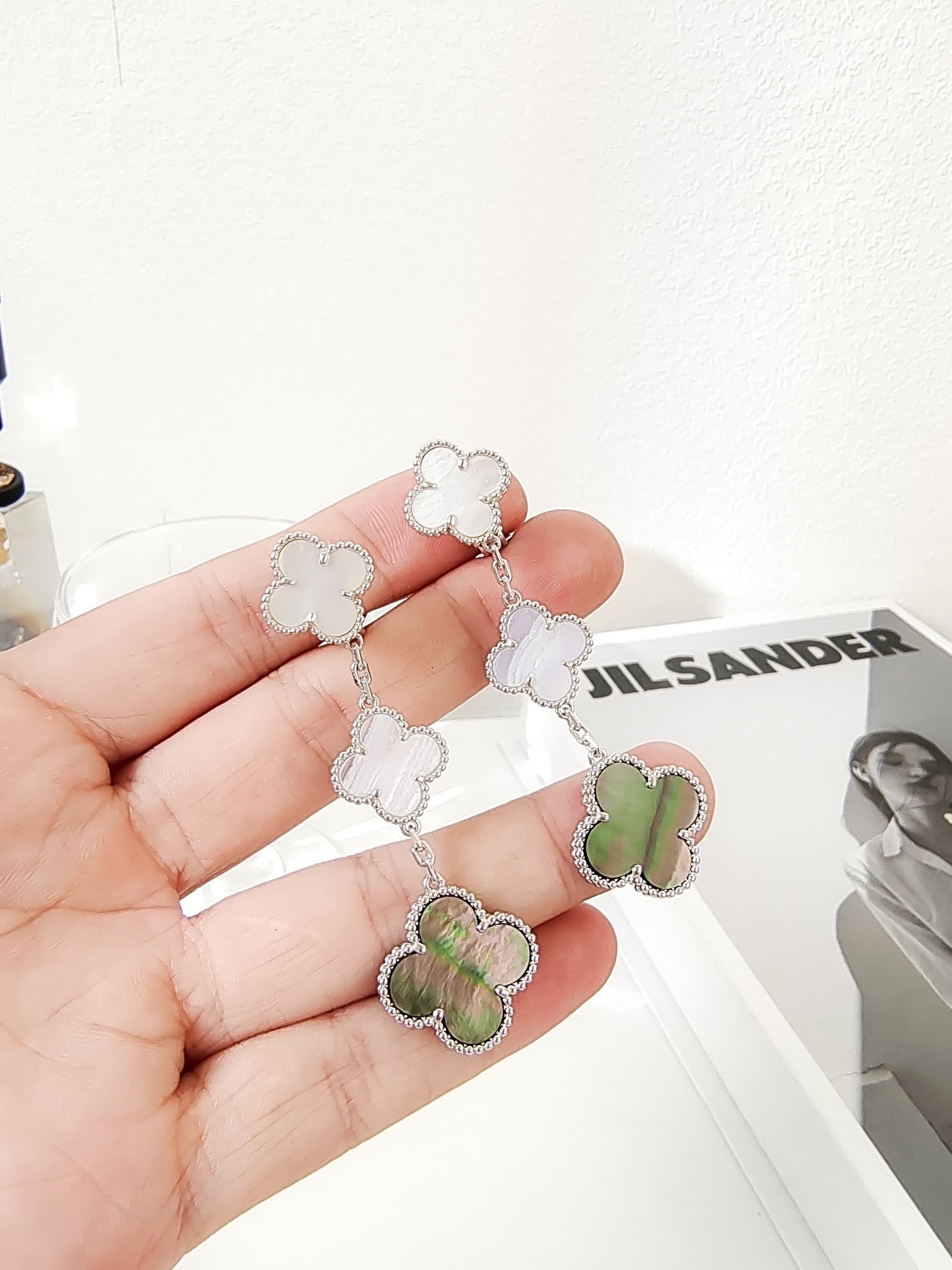 ¡®Lume Jewelry¡¯CLOVER 3 MOTIFS CHALCEDONY DARK MOP SILVER EARRINGS