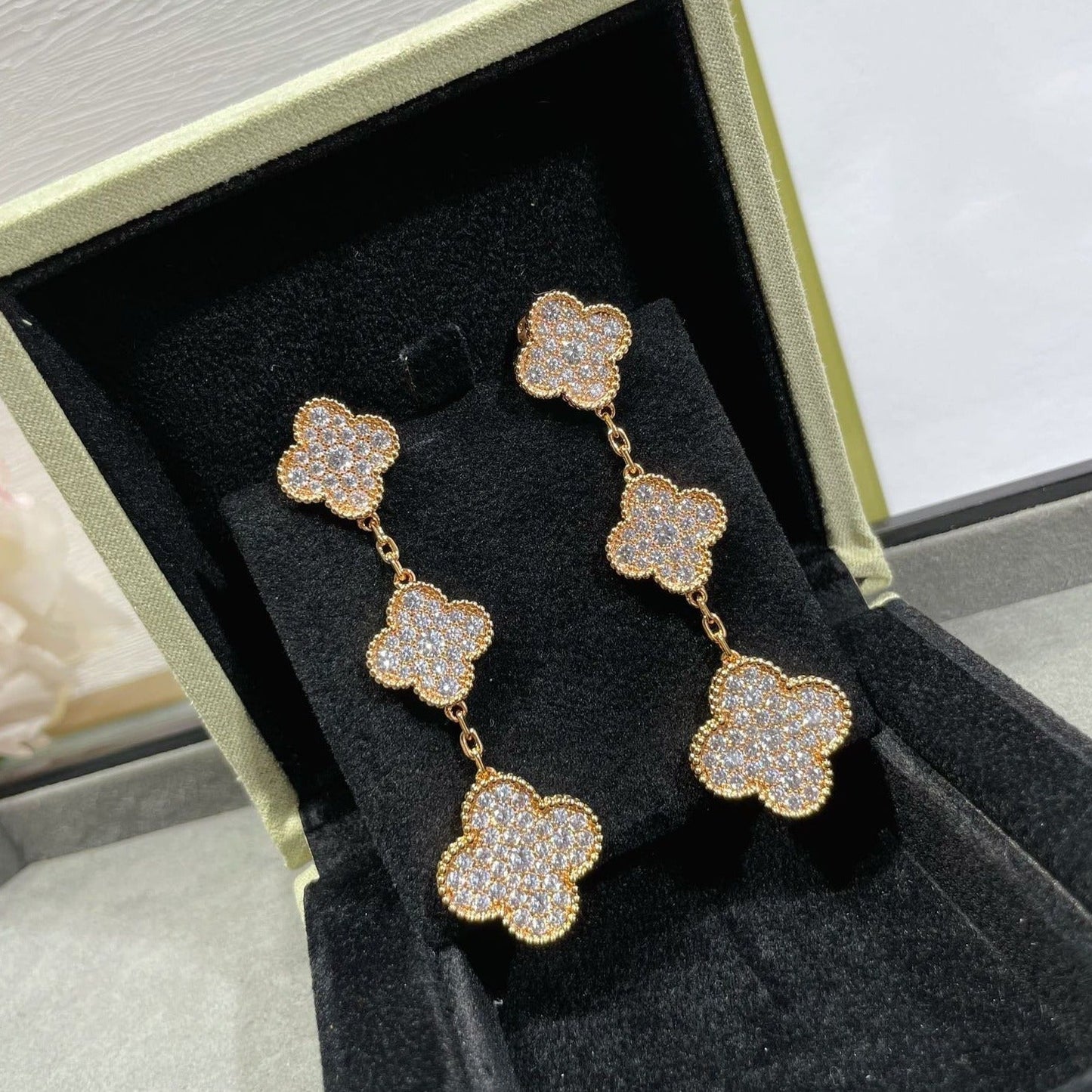 ¡®Lume Jewelry¡¯CLOVER 3 MOTIFS DIAMOND PAVED ROSE GOLD EARRINGS