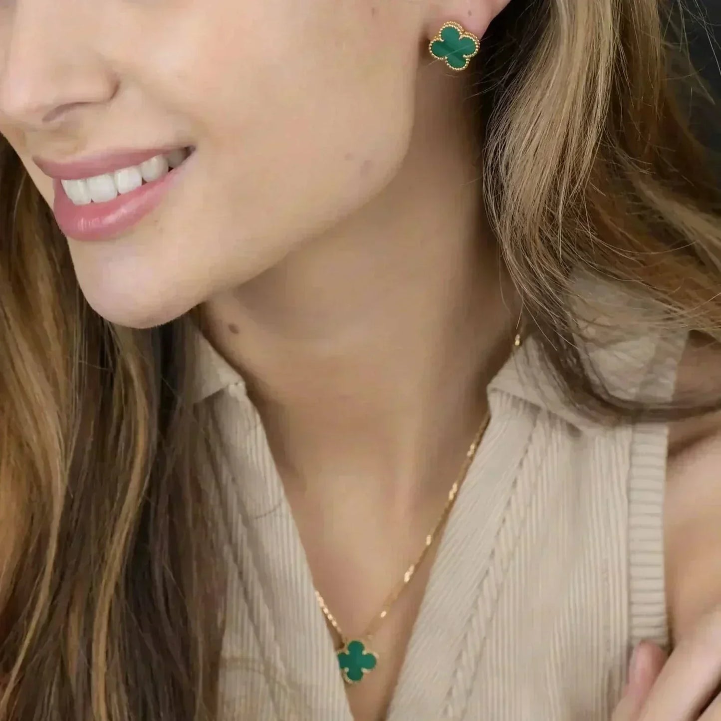 ¡®Lume Jewelry¡¯CLOVER MINI 9.5MM MALACHITE EARRINGS