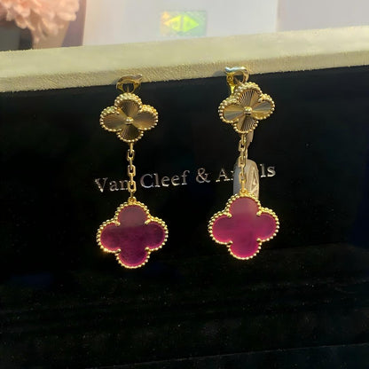 [Lume Jewelry]NEW CLOVER 2 MOTIF PINK ENAMEL EARRINGS