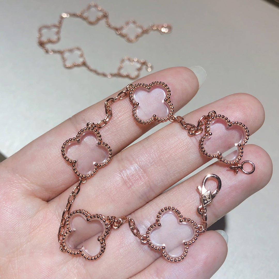 [Lume Jewelry]New CLOVER 5 MOTIF ROCK CRYSTAL BRACELET