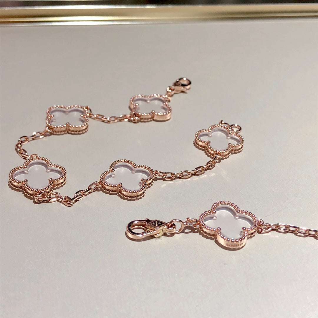 [Lume Jewelry]New CLOVER 5 MOTIF ROCK CRYSTAL BRACELET
