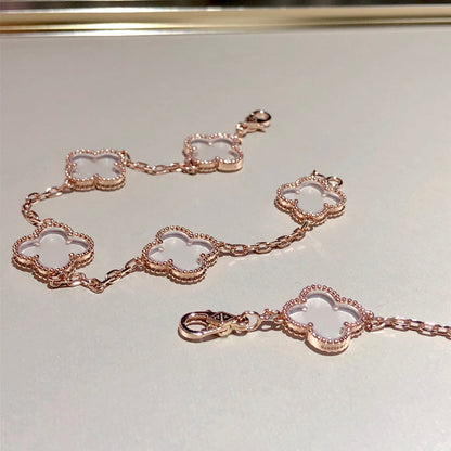 [Lume Jewelry]New CLOVER 5 MOTIF ROCK CRYSTAL BRACELET