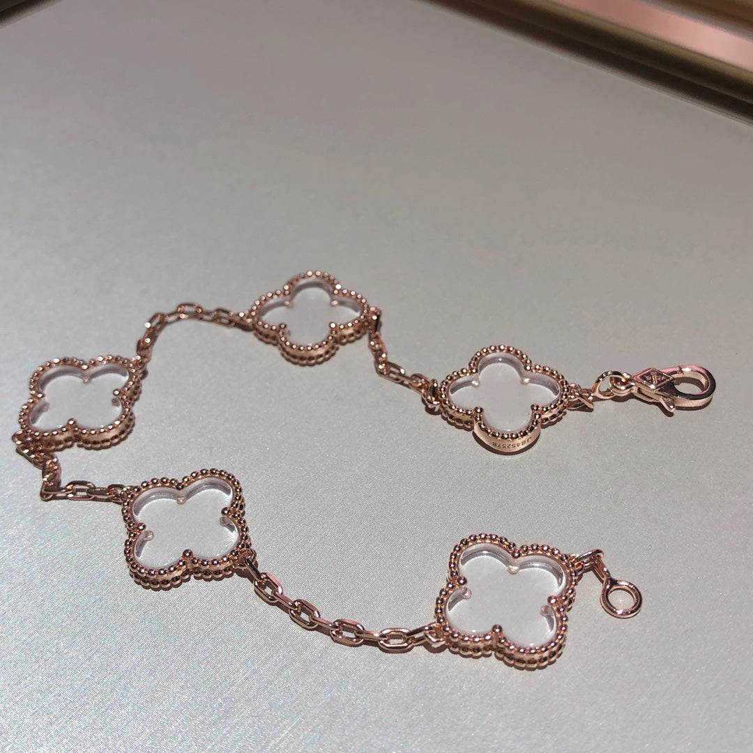 [Lume Jewelry]New CLOVER 5 MOTIF ROCK CRYSTAL BRACELET