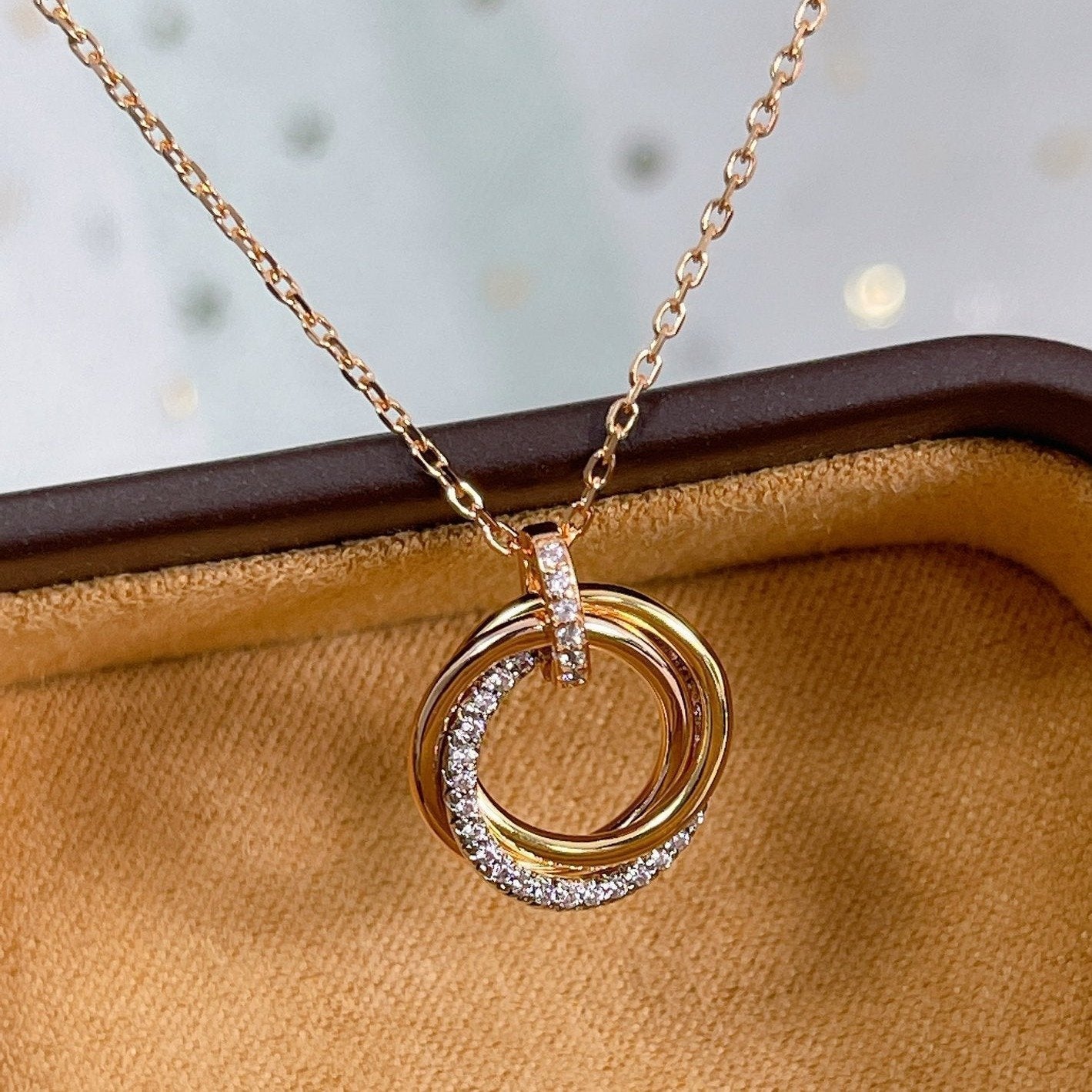 ¡®Lume Jewelry¡¯TRINITY NECKLACE SILVER GOLD PINK GOLD DIAMONDS