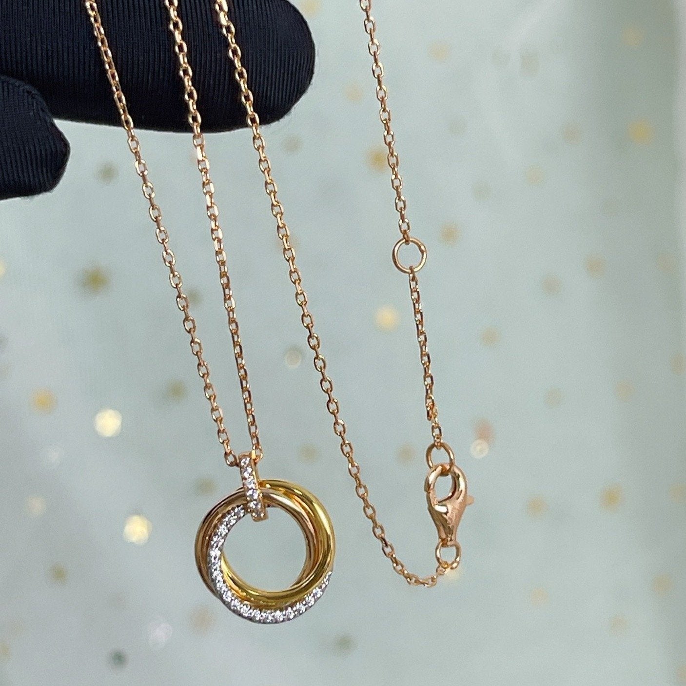 ¡®Lume Jewelry¡¯TRINITY NECKLACE SILVER GOLD PINK GOLD DIAMONDS