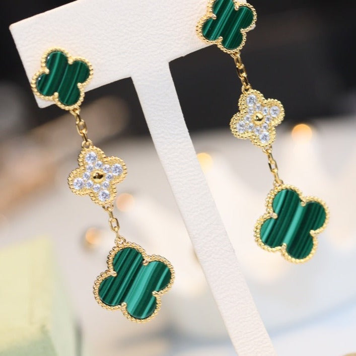 ¡®Lume Jewelry¡¯CLOVER EARRINGS GOLD MALACHITE DIAMOND 3 MOTIF