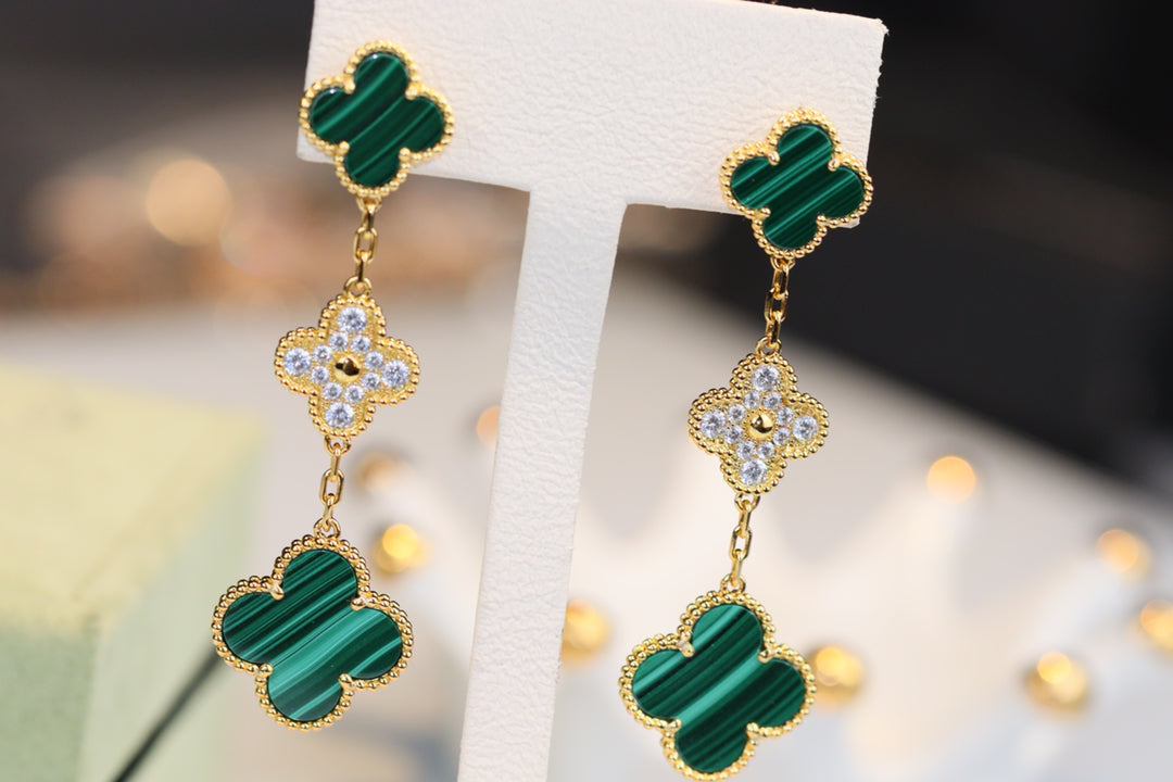 ¡®Lume Jewelry¡¯CLOVER EARRINGS GOLD MALACHITE DIAMOND 3 MOTIF