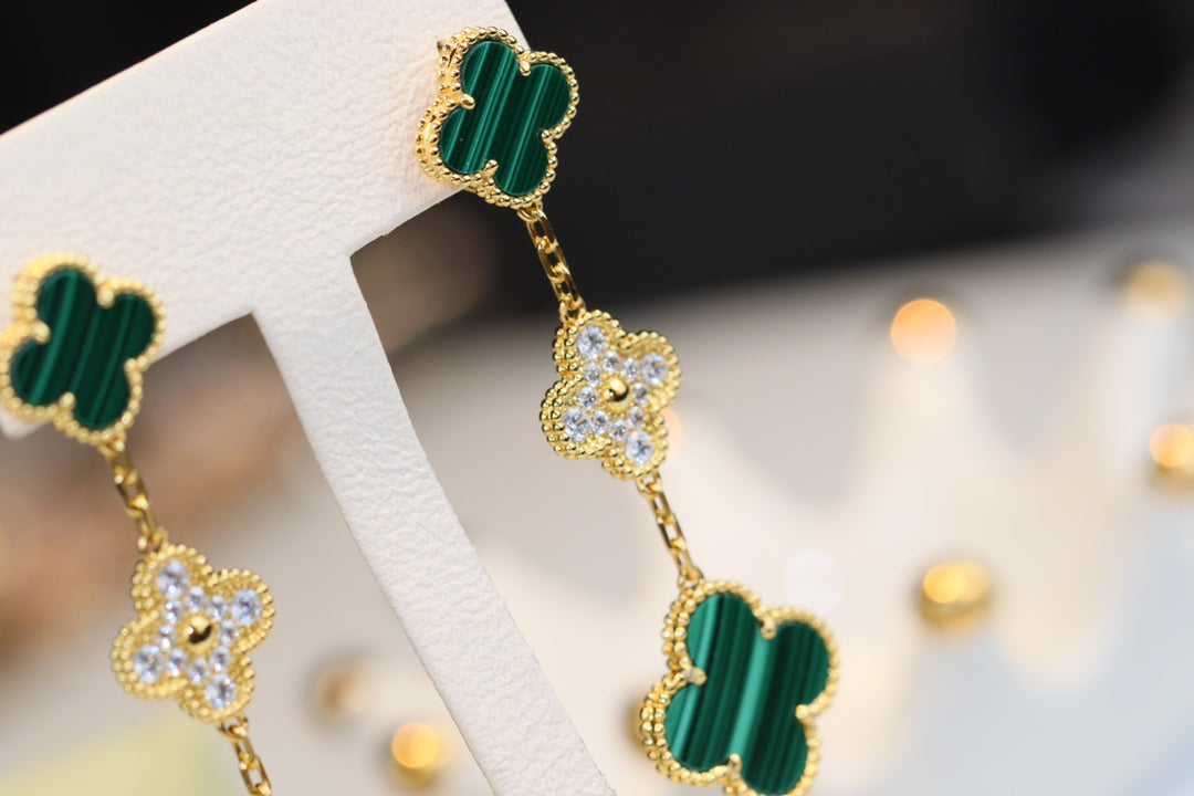 ¡®Lume Jewelry¡¯CLOVER EARRINGS GOLD MALACHITE DIAMOND 3 MOTIF