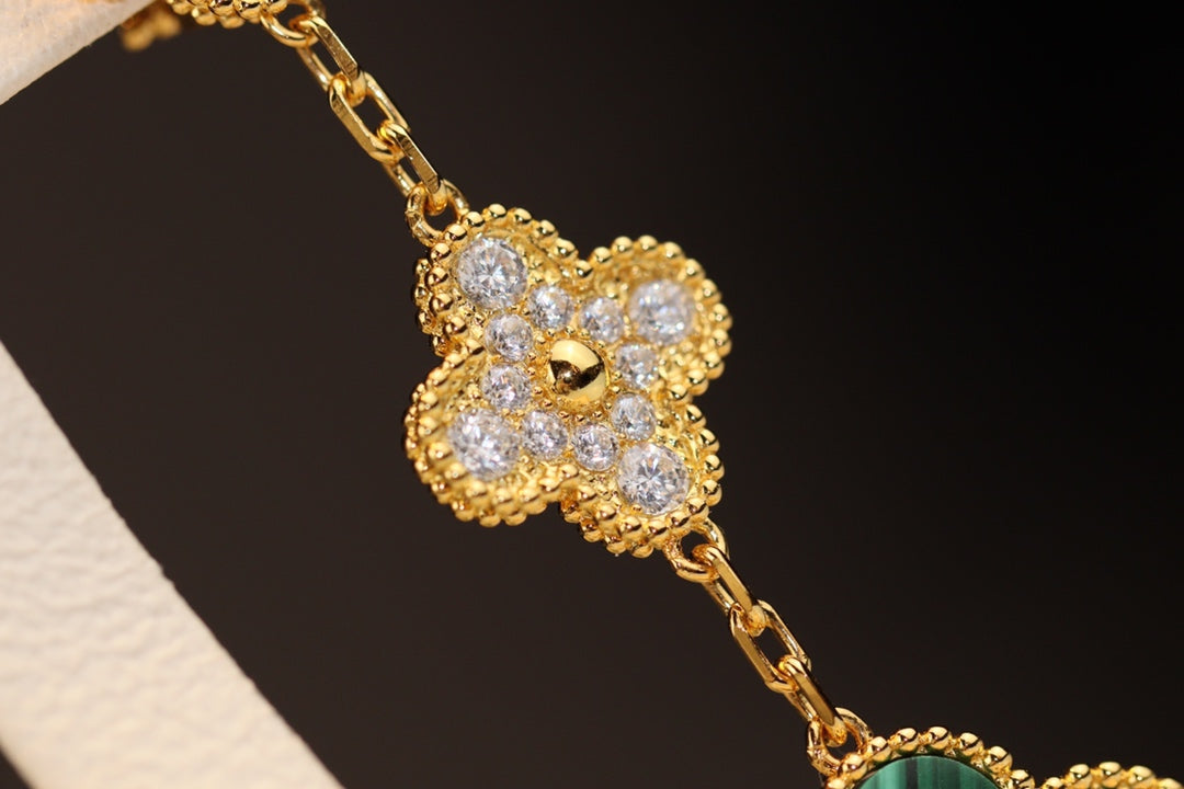 ¡®Lume Jewelry¡¯CLOVER EARRINGS GOLD MALACHITE DIAMOND 3 MOTIF