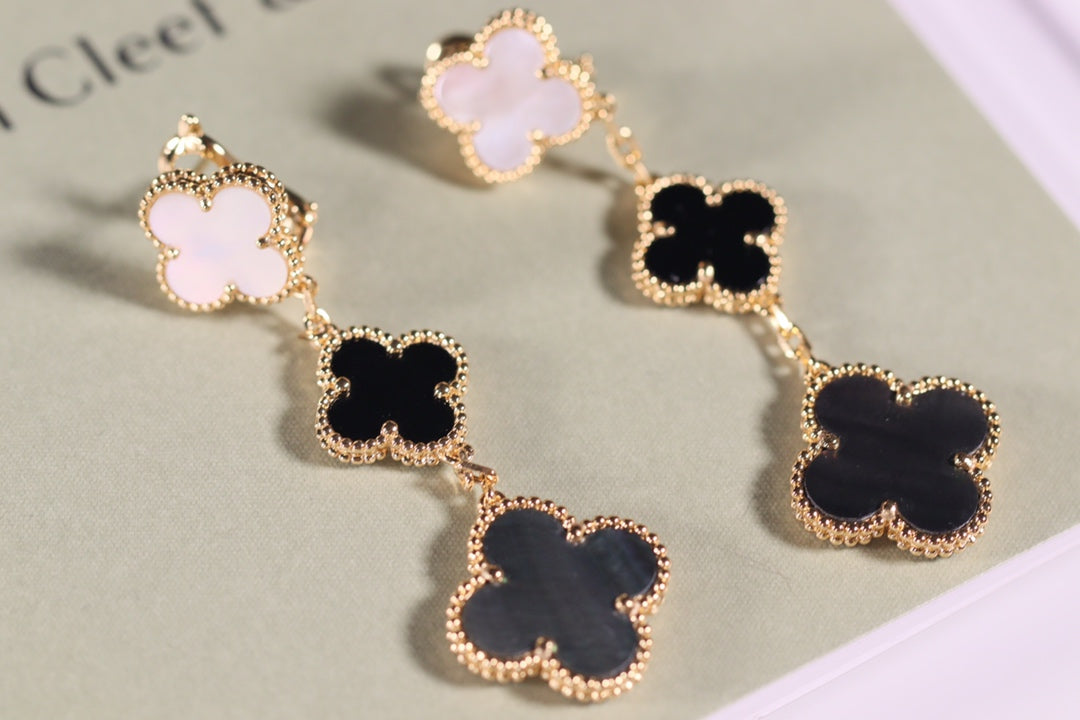 ¡®Lume Jewelry¡¯CLOVER EARRINGS GOLD ONYX MOP 3 MOTIF