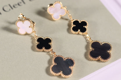 ¡®Lume Jewelry¡¯CLOVER EARRINGS GOLD ONYX MOP 3 MOTIF