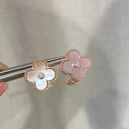 ¡®Lume Jewelry¡¯CLOVER MEDIUM 1 MOTIFS  PINK MOP DIAMOND EARRINGS
