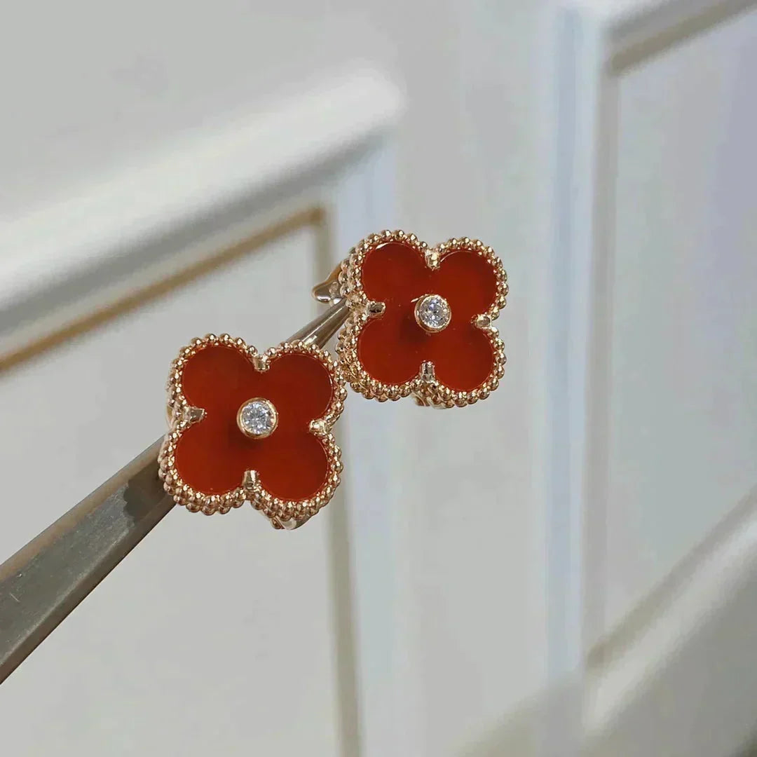 ¡®Lume Jewelry¡¯CLOVER MEDIUM 1 MOTIFS CARNELIAN  DIAMOND earrings