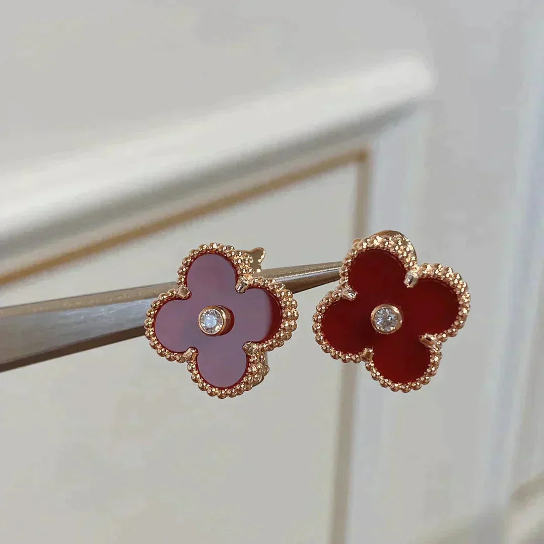 ¡®Lume Jewelry¡¯CLOVER MEDIUM 1 MOTIFS CARNELIAN  DIAMOND earrings