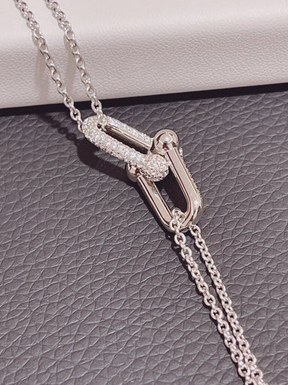 [Lume Jewelry]HARDWEAR DOUBLE LINK PEDANT SILVER DIAMOND NECKLACE