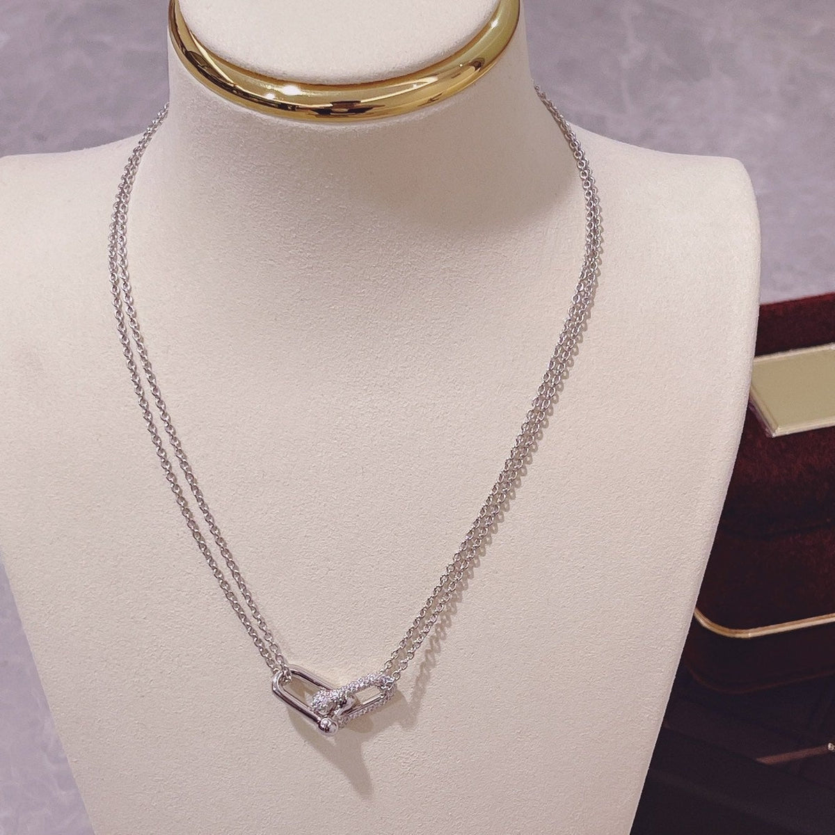[Lume Jewelry]HARDWEAR DOUBLE LINK PEDANT SILVER DIAMOND NECKLACE