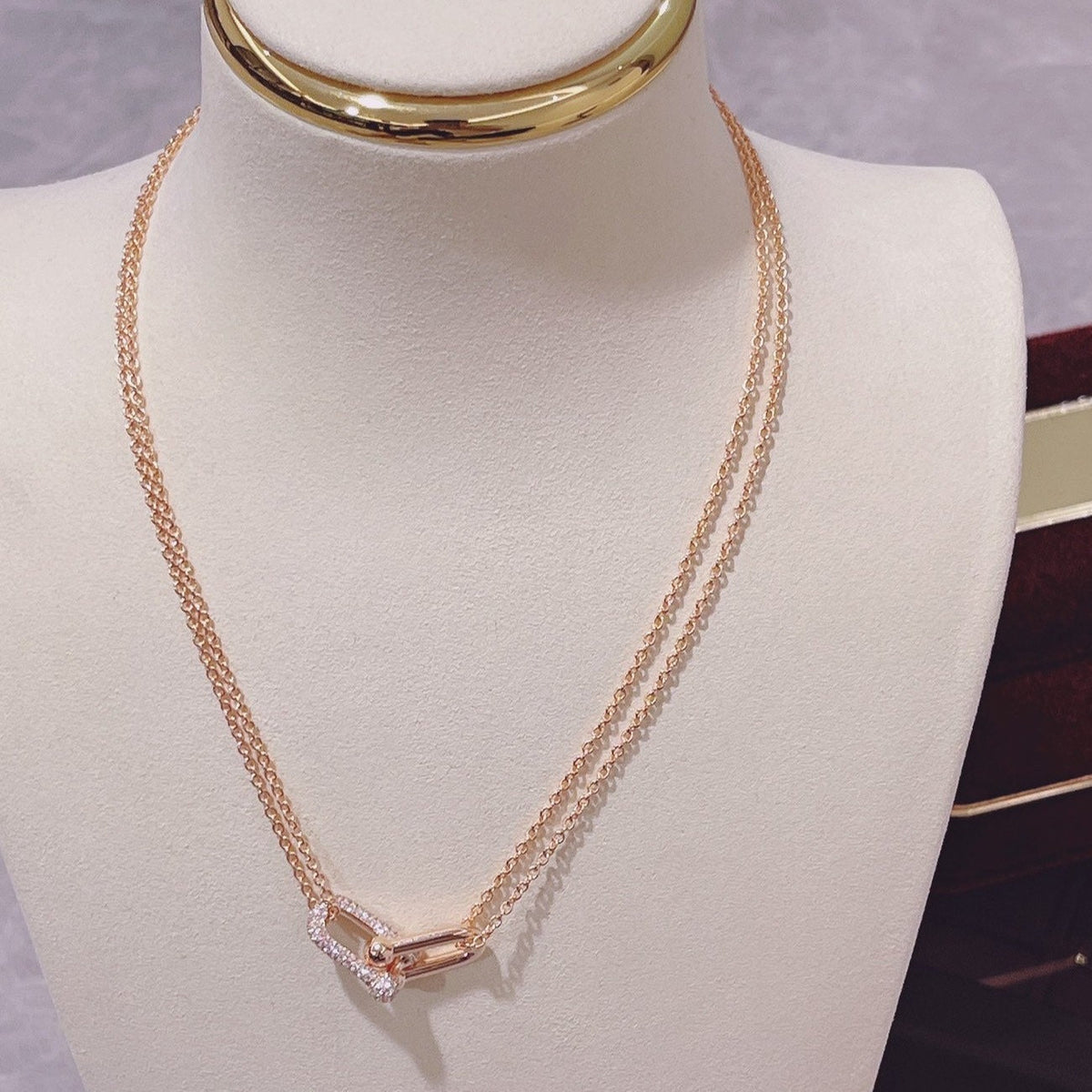 [Lume Jewelry]HARDWEAR DOUBLE LINK PEDANT PINK GOLD DIAMOND NECKLACE