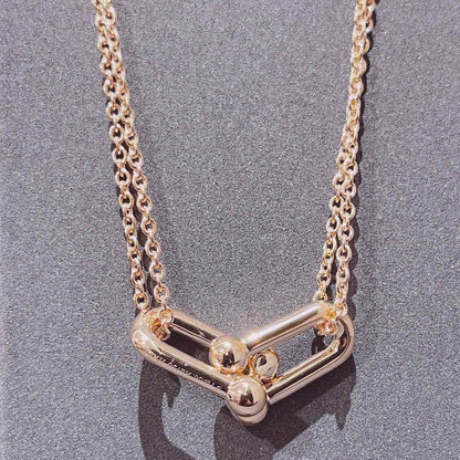 [Lume Jewelry]HARDWEAR DOUBLE LINK PEDANT PINK GOLD NECKLACE