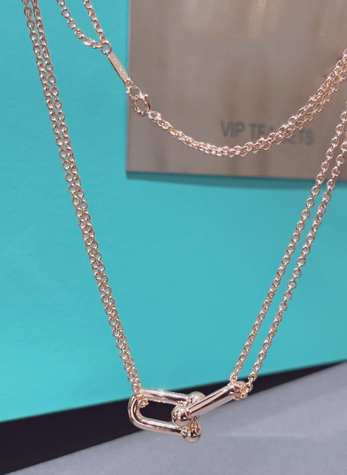 [Lume Jewelry]HARDWEAR DOUBLE LINK PEDANT PINK GOLD NECKLACE