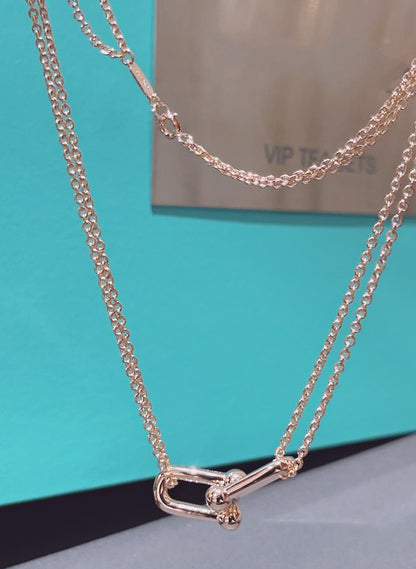 [Lume Jewelry]HARDWEAR DOUBLE LINK PEDANT PINK GOLD NECKLACE