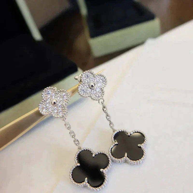 ¡®Lume Jewelry¡¯CLOVER 2 MOTIFS  DIAMOND ONYX EARRINGS SILVER