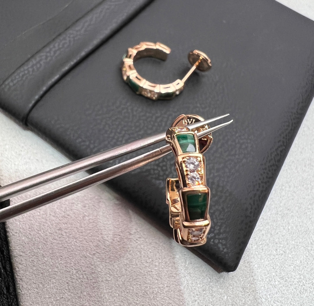 [Lume Jewelry]SERPENTI MALACHITE PINK GOLD EARRINGS