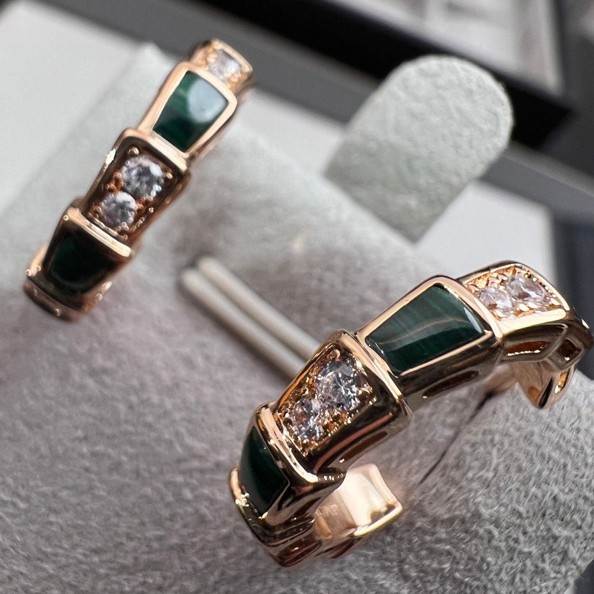 [Lume Jewelry]SERPENTI MALACHITE PINK GOLD EARRINGS