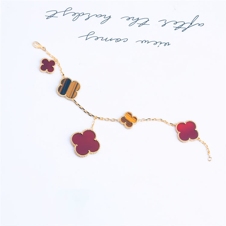 ¡®Lume Jewelry¡¯CLOVER BRACELET 5 MOTIFS CARNELIAN TIGER EYE
