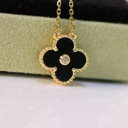 ¡®Lume Jewelry¡¯CLOVER 15MM DIAMOND ONYX NECKLACE