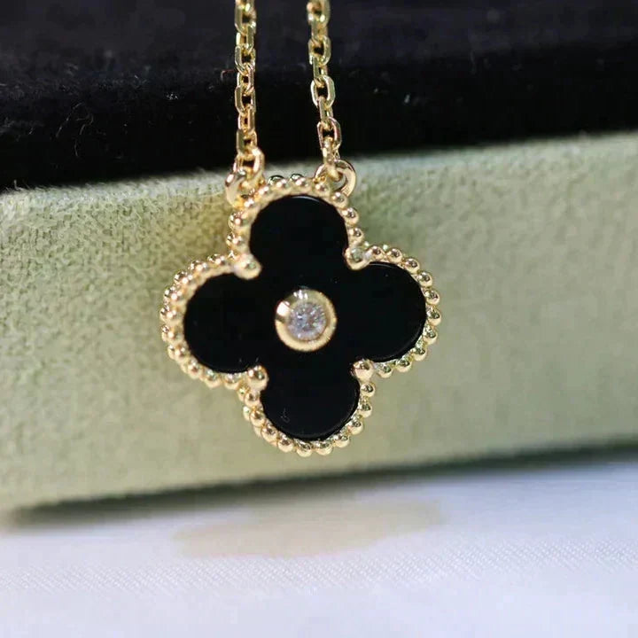 ¡®Lume Jewelry¡¯CLOVER 15MM DIAMOND ONYX NECKLACE