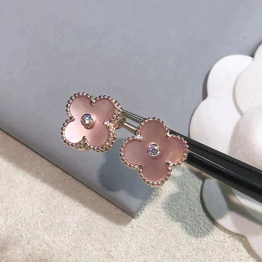 ¡®Lume Jewelry¡¯CLOVER MEDIUM 1 MOTIFS  PINK MOP DIAMOND EARRINGS