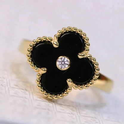 ¡®Lume Jewelry¡¯CLOVER ONYX RING GOLD DIAMOND