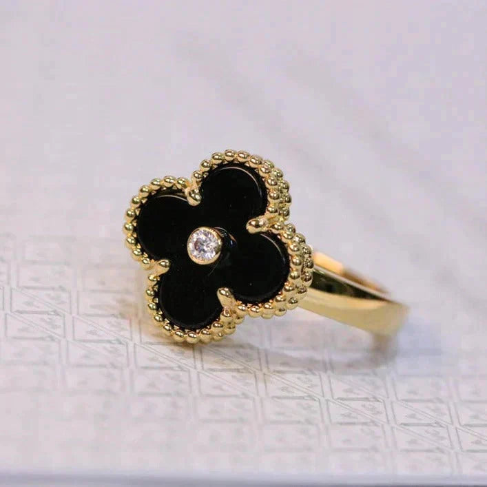 ¡®Lume Jewelry¡¯CLOVER ONYX RING GOLD DIAMOND