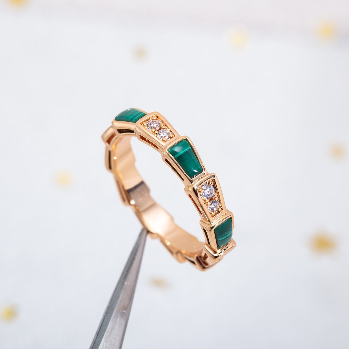 [Lume Jewelry]SERPENTI RING PINK GOLD MALACHITE DIAMOND 3MM
