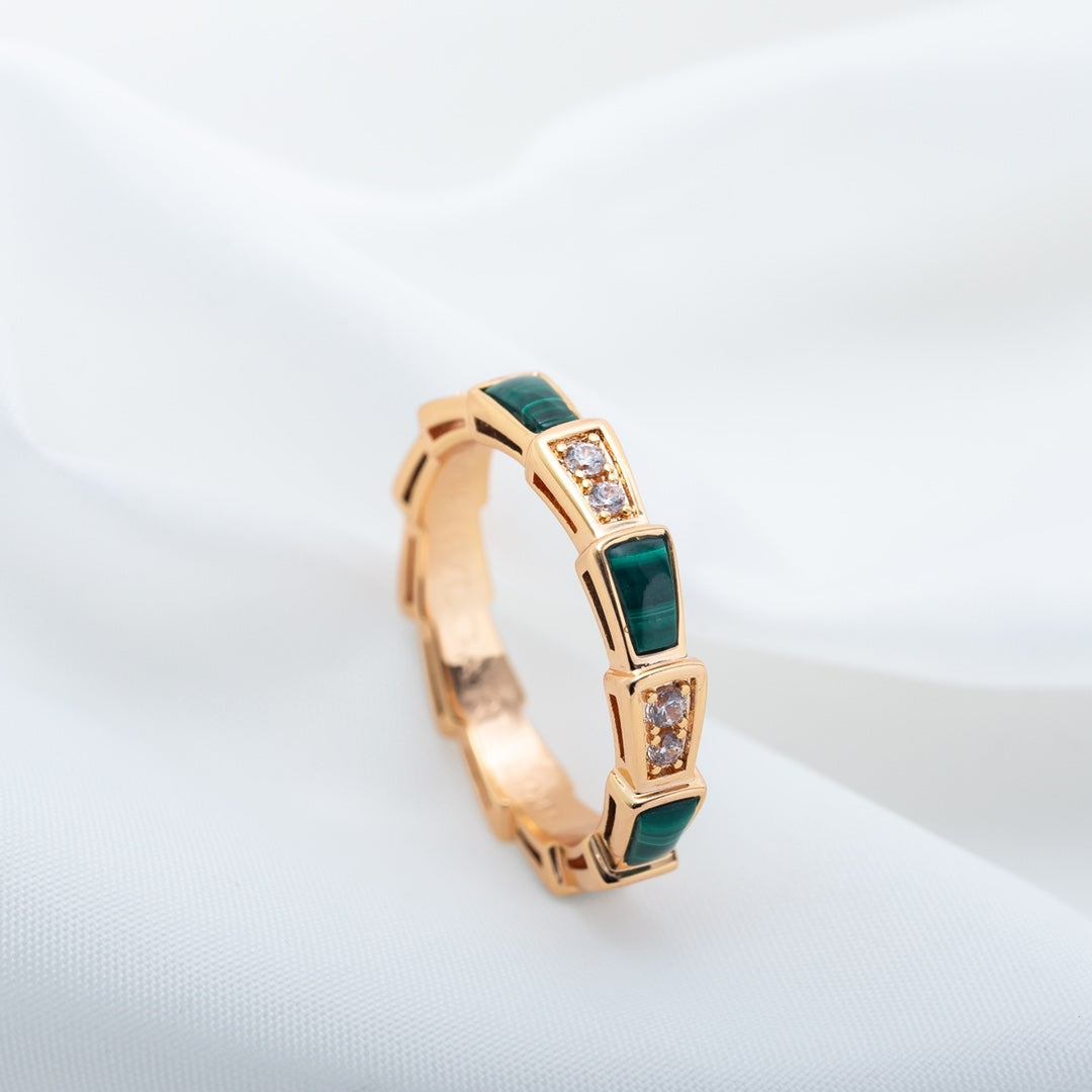 [Lume Jewelry]SERPENTI RING PINK GOLD MALACHITE DIAMOND 3MM