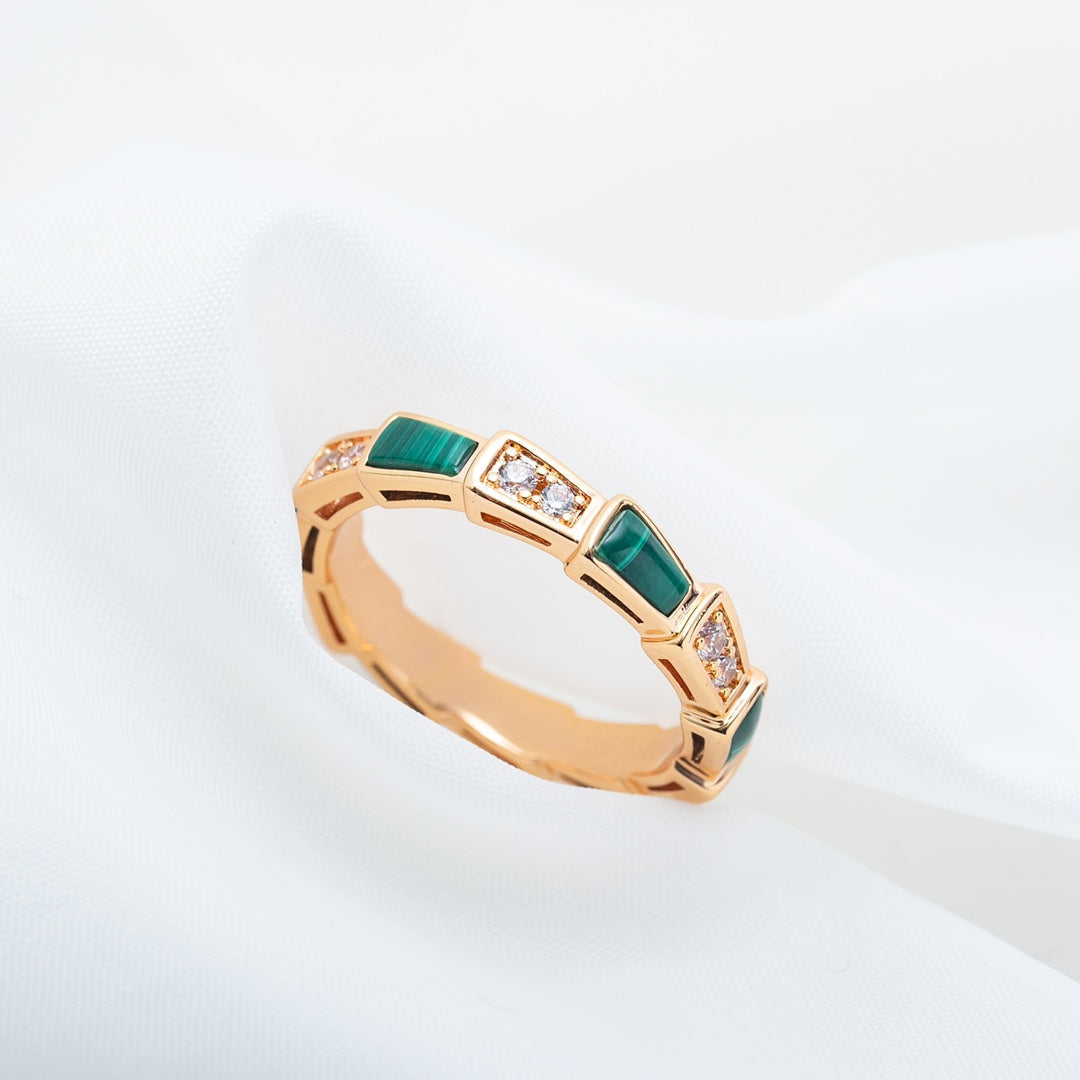 [Lume Jewelry]SERPENTI RING PINK GOLD MALACHITE DIAMOND 3MM