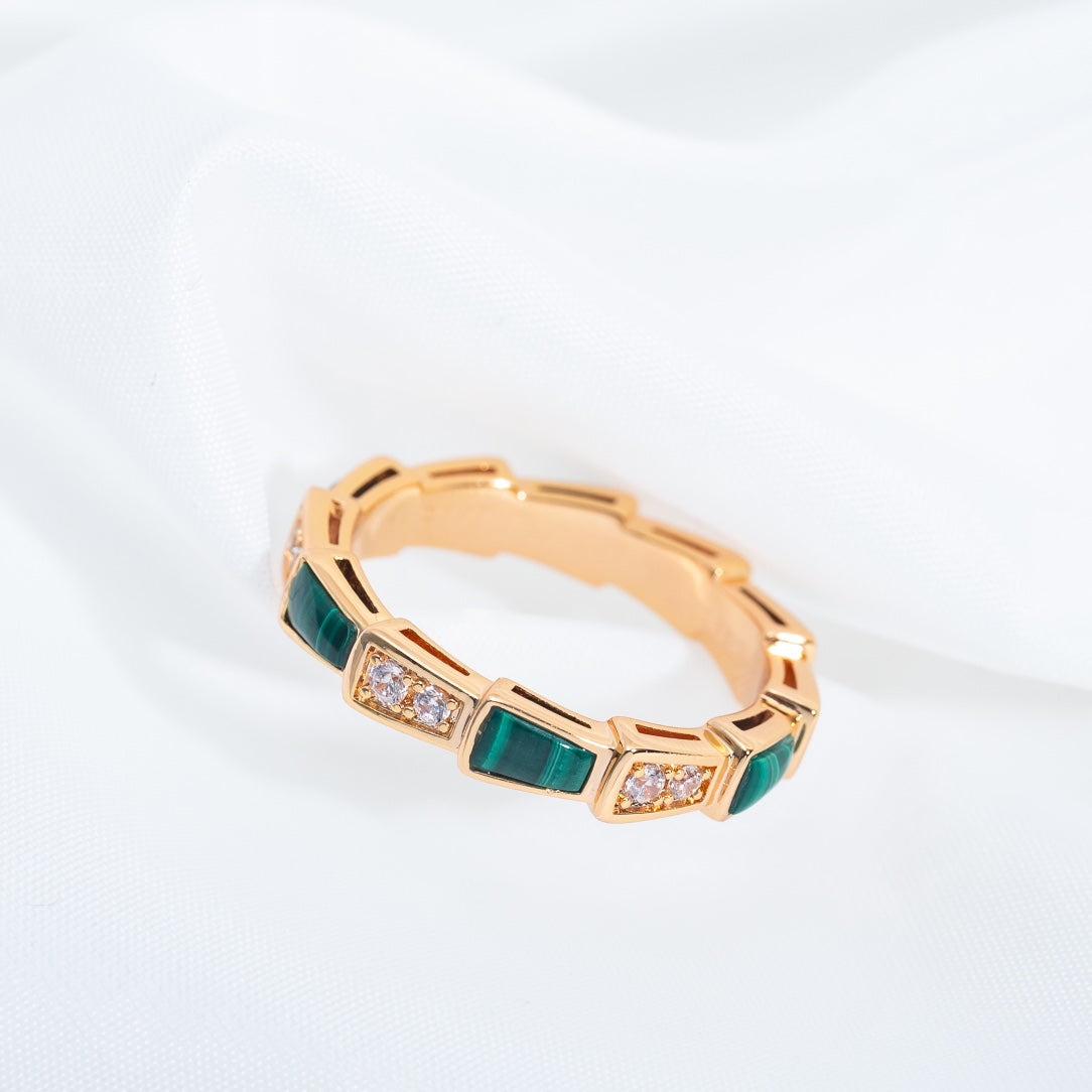 [Lume Jewelry]SERPENTI RING PINK GOLD MALACHITE DIAMOND 3MM
