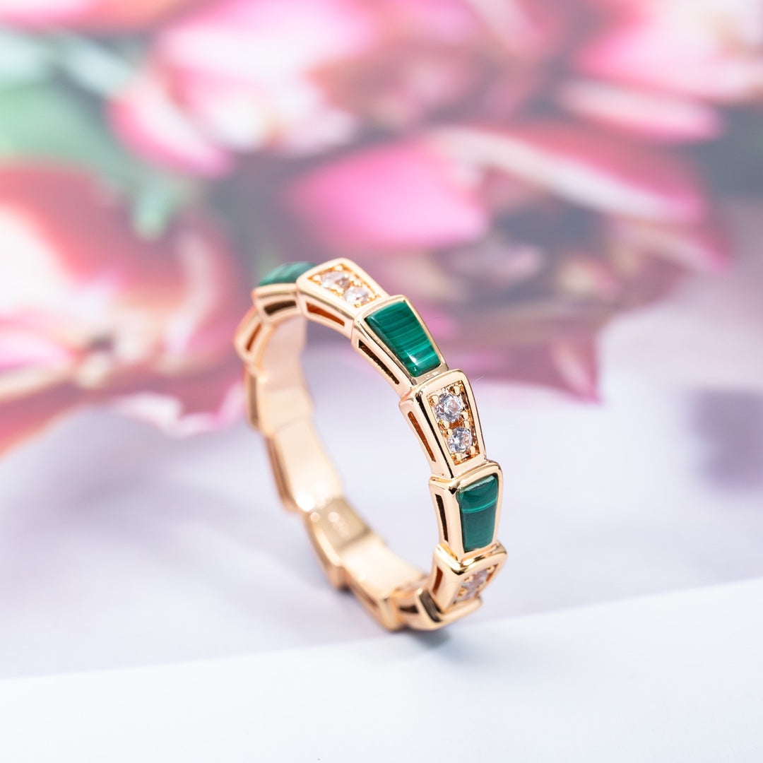 [Lume Jewelry]SERPENTI RING PINK GOLD MALACHITE DIAMOND 3MM