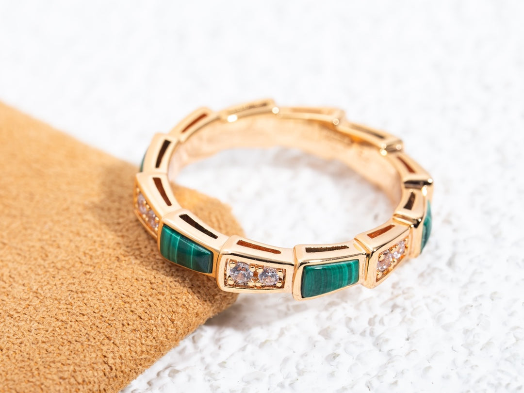 [Lume Jewelry]SERPENTI RING PINK GOLD MALACHITE DIAMOND 3MM