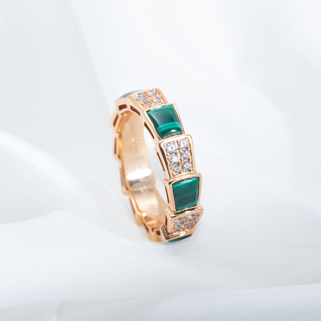 [Lume Jewelry]SERPENTI RING PINK GOLD MALACHITE DIAMOND PAVED 4MM