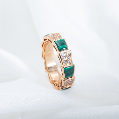[Lume Jewelry]SERPENTI RING PINK GOLD MALACHITE DIAMOND PAVED 4MM