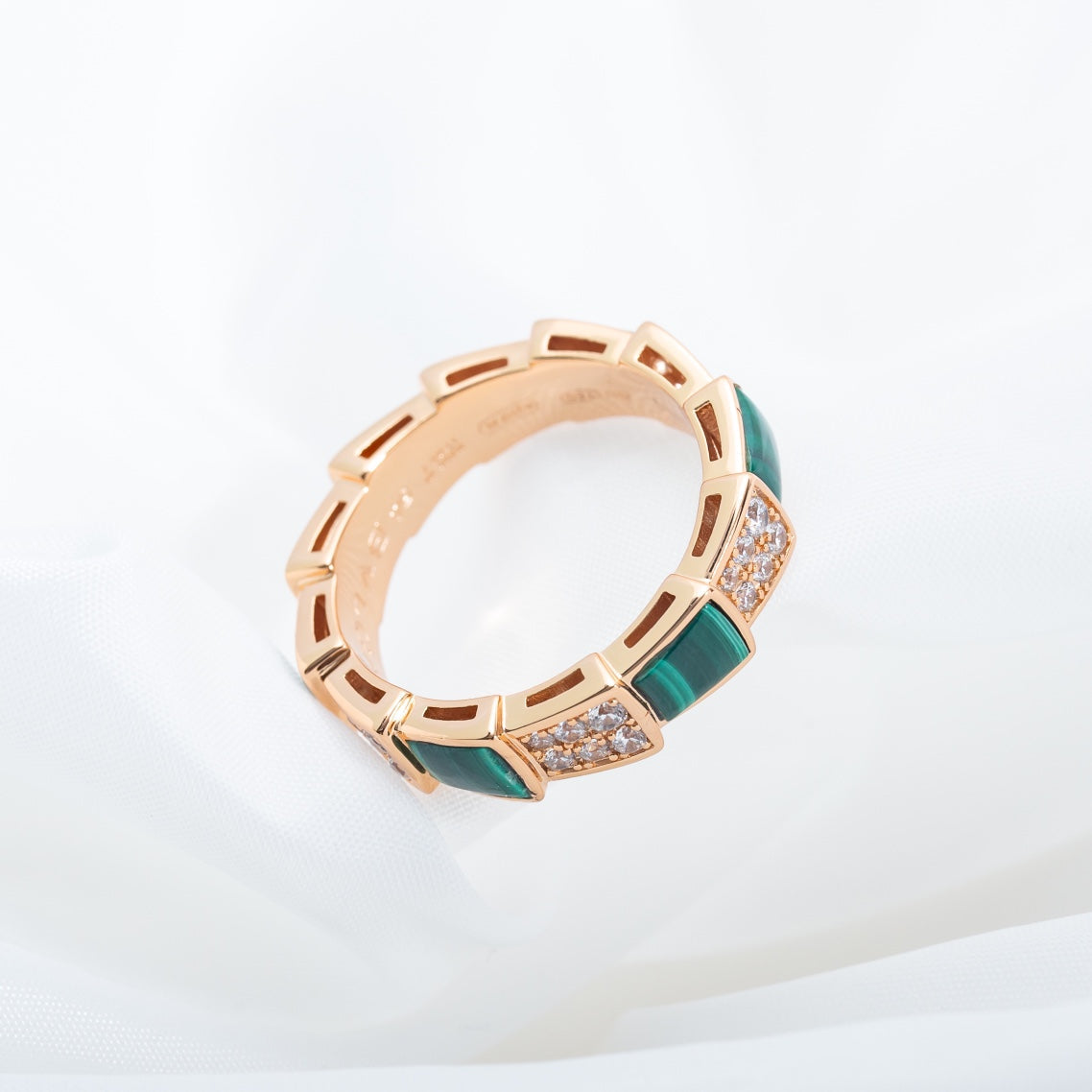 [Lume Jewelry]SERPENTI RING PINK GOLD MALACHITE DIAMOND PAVED 4MM