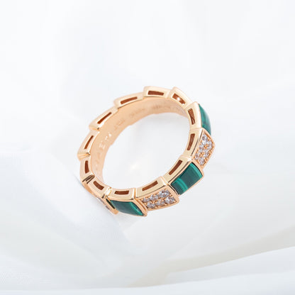 [Lume Jewelry]SERPENTI RING PINK GOLD MALACHITE DIAMOND PAVED 4MM