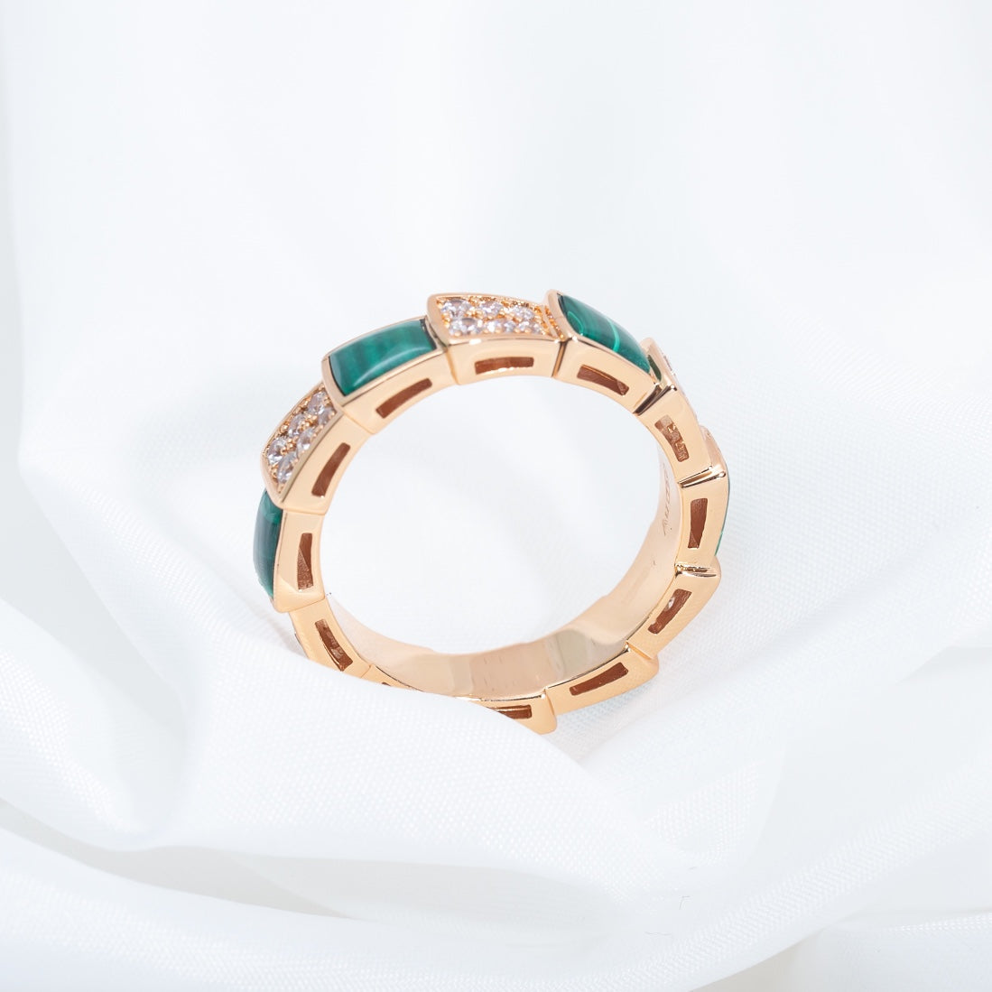 [Lume Jewelry]SERPENTI RING PINK GOLD MALACHITE DIAMOND PAVED 4MM