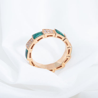 [Lume Jewelry]SERPENTI RING PINK GOLD MALACHITE DIAMOND PAVED 4MM
